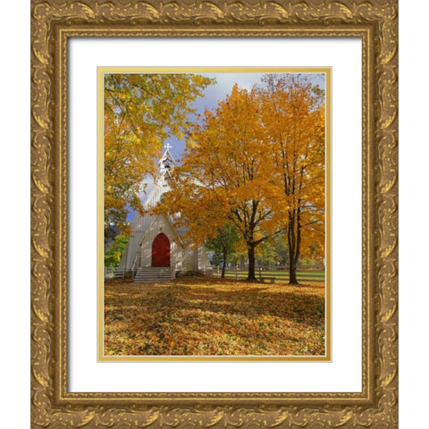 OR, Cove Ascension Chapel surrounded by autumn Gold Ornate Wood Framed Art Print with Double Matting by Terrill, Steve