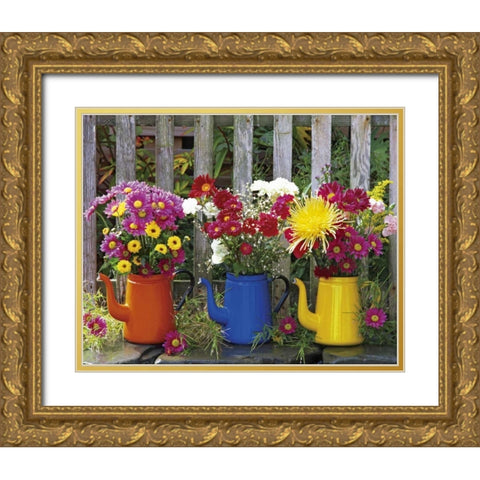 OR, Portland Antique coffeepots with flowers Gold Ornate Wood Framed Art Print with Double Matting by Terrill, Steve
