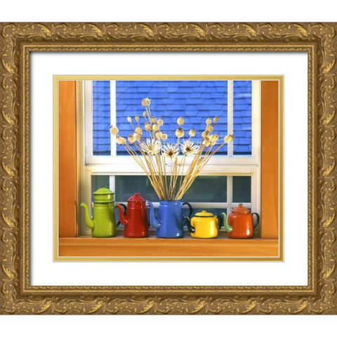 OR, Portland Enamelware teapots and coffeepots Gold Ornate Wood Framed Art Print with Double Matting by Terrill, Steve