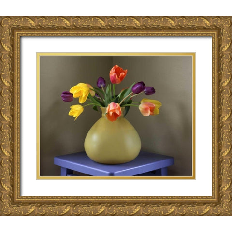 OR, Portland Tulips in antique glass vase Gold Ornate Wood Framed Art Print with Double Matting by Terrill, Steve