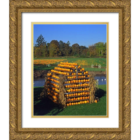 OR, Willamette Valley House made of pumpkins Gold Ornate Wood Framed Art Print with Double Matting by Terrill, Steve