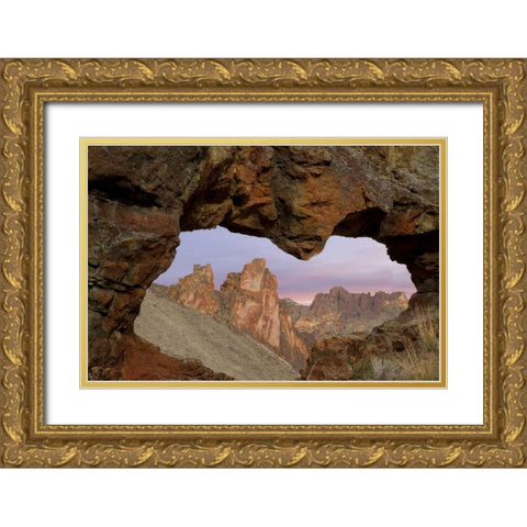 Oregon View of Leslie Gulch through rock opening Gold Ornate Wood Framed Art Print with Double Matting by Paulson, Don