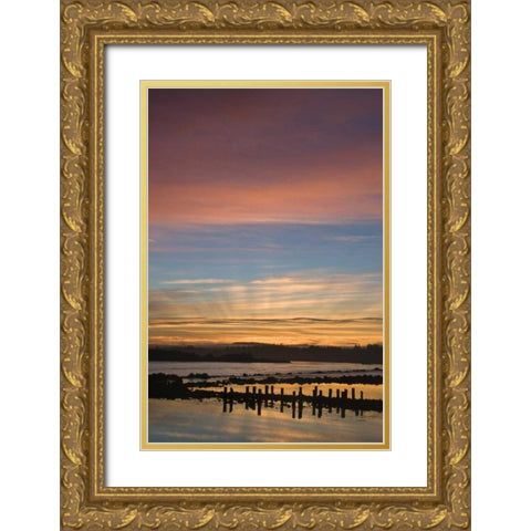 OR, Bandon Gods rays over coast at sunrise Gold Ornate Wood Framed Art Print with Double Matting by Rotenberg, Nancy