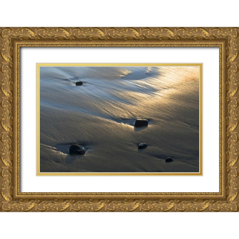 OR, Beach sand and rocks at sunset on shoreline Gold Ornate Wood Framed Art Print with Double Matting by Rotenberg, Nancy