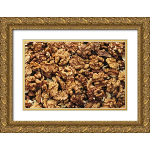 USA, Oregon, Portland Close-up of walnut meats Gold Ornate Wood Framed Art Print with Double Matting by Terrill, Steve