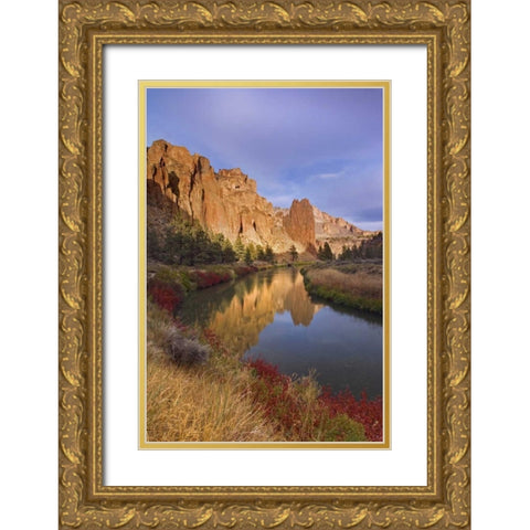 OR, Smith Rock SP Rock cliffs and Crooked River Gold Ornate Wood Framed Art Print with Double Matting by Paulson, Don