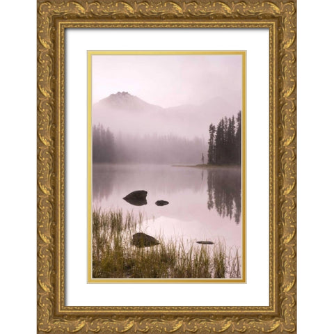 OR, Willamette NF Foggy sunrise on Scott Lake Gold Ornate Wood Framed Art Print with Double Matting by Paulson, Don