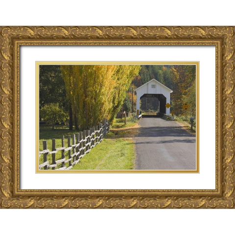 Oregon, Lake Creek Nelson Mountain Bridge Gold Ornate Wood Framed Art Print with Double Matting by Paulson, Don
