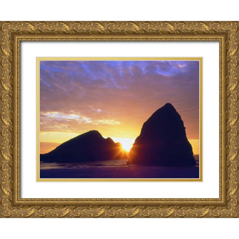 Oregon, Sunset over Gold Beach on the Coast Gold Ornate Wood Framed Art Print with Double Matting by Talbot Frank, Christopher