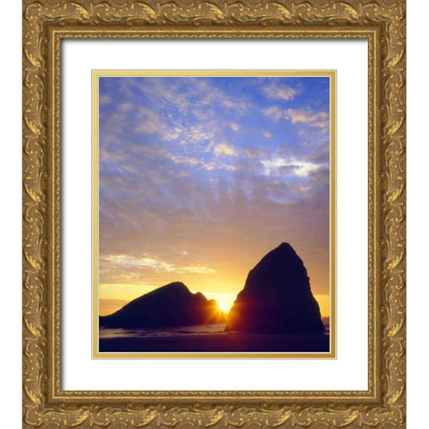 Oregon, Sunset over Gold Beach on the Coast Gold Ornate Wood Framed Art Print with Double Matting by Talbot Frank, Christopher