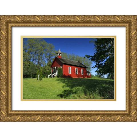 Oregon, Viola Traditional one-room schoolhouse Gold Ornate Wood Framed Art Print with Double Matting by Terrill, Steve