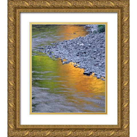Oregon Autumn reflections in Collawash River Gold Ornate Wood Framed Art Print with Double Matting by Terrill, Steve