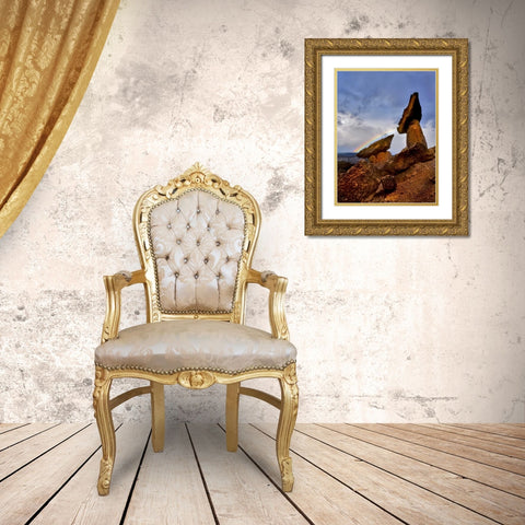 OR, Jefferson Co, The Balancing Rocks and rainbow Gold Ornate Wood Framed Art Print with Double Matting by Terrill, Steve