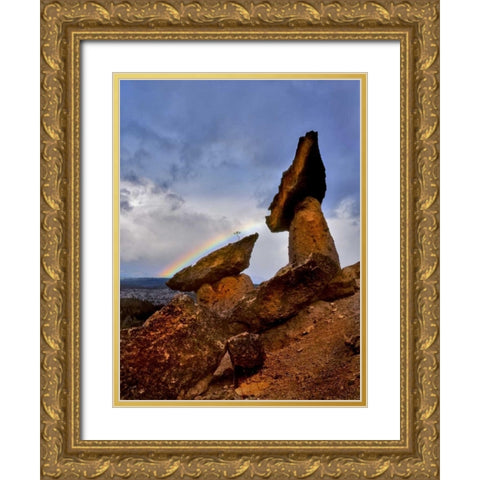 OR, Jefferson Co, The Balancing Rocks and rainbow Gold Ornate Wood Framed Art Print with Double Matting by Terrill, Steve