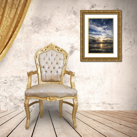 Oregon, Bandon Beach Face Rock and sea stacks Gold Ornate Wood Framed Art Print with Double Matting by Rotenberg, Nancy