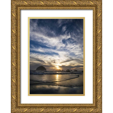 Oregon, Bandon Beach Face Rock and sea stacks Gold Ornate Wood Framed Art Print with Double Matting by Rotenberg, Nancy