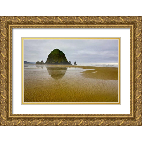 OR, Cannon Beach Sunrise overf Haystack Rock Gold Ornate Wood Framed Art Print with Double Matting by Carter, Jean