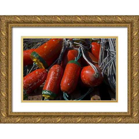 OR, Garibaldi Red and green crab pot buoys Gold Ornate Wood Framed Art Print with Double Matting by Carter, Jean