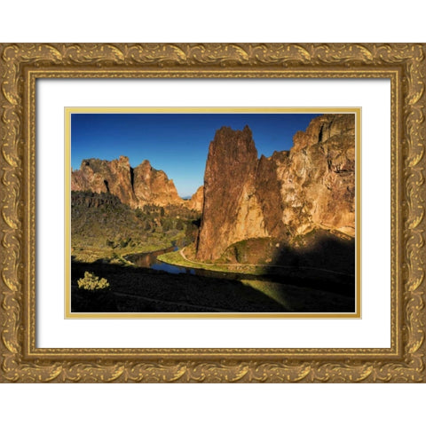 OR, Smith Rock SP Mountain reflection in stream Gold Ornate Wood Framed Art Print with Double Matting by OBrien, Jay