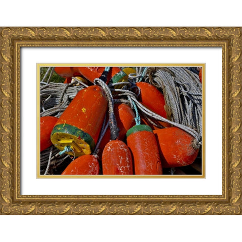 USA, Oregon, Garibaldi Colorful crab pot buoys Gold Ornate Wood Framed Art Print with Double Matting by Carter, Jean
