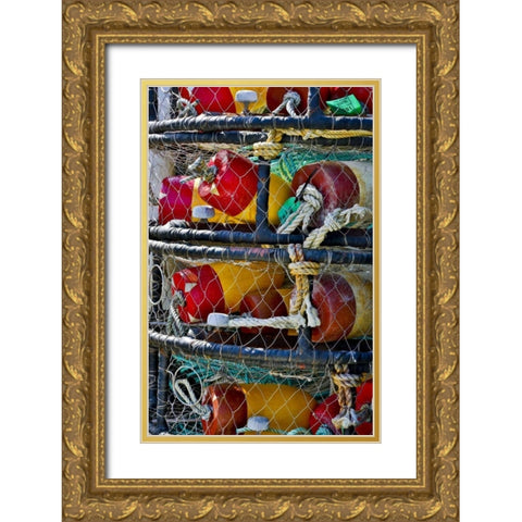 USA, Oregon, Garibaldi Stacked crab pots on dock Gold Ornate Wood Framed Art Print with Double Matting by Carter, Jean