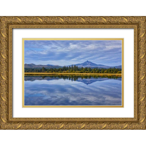 OR, Clouds reflect in small lake Gold Ornate Wood Framed Art Print with Double Matting by Carter, Jean