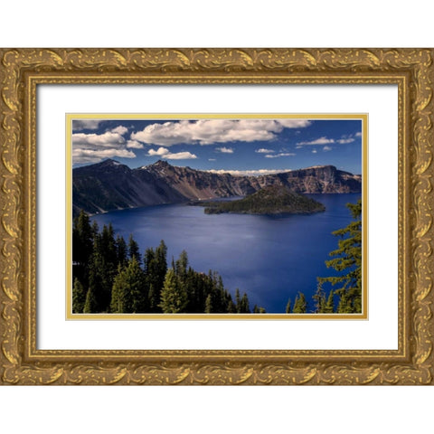 Oregon, Crater Lake NP Spring landscape of lake Gold Ornate Wood Framed Art Print with Double Matting by OBrien, Jay