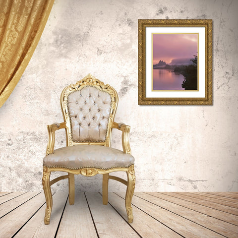 OR, Columbia Gorge NSA Fog along Columbia River Gold Ornate Wood Framed Art Print with Double Matting by Terrill, Steve