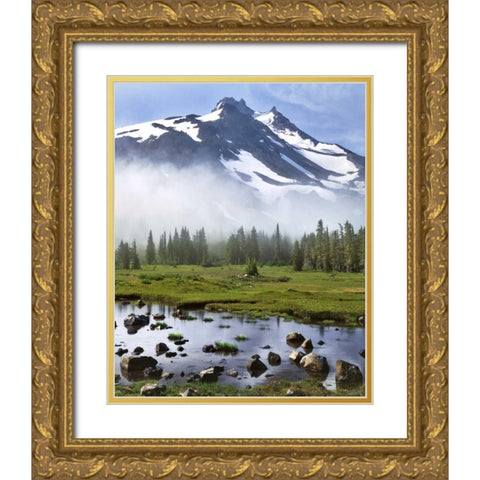 OR, Mt Jefferson Wilderness Mt Jefferson at dawn Gold Ornate Wood Framed Art Print with Double Matting by Terrill, Steve