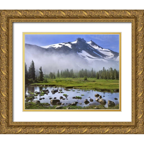 OR, Mt Jefferson Wilderness Mt Jefferson at dawn Gold Ornate Wood Framed Art Print with Double Matting by Terrill, Steve