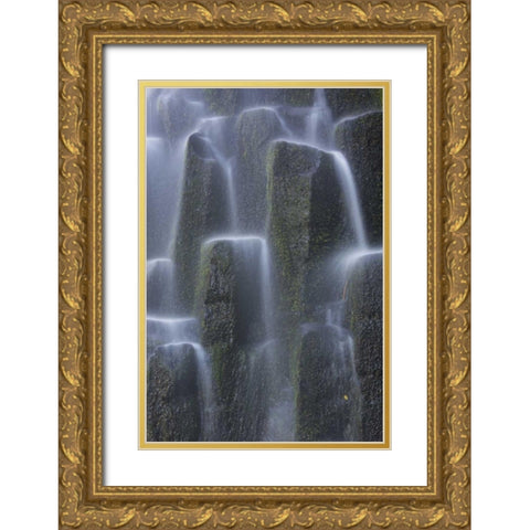 Oregon, Proxy Falls Waterfalls over basalt Gold Ornate Wood Framed Art Print with Double Matting by Delisle, Gilles