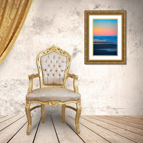 Oregon-Bandon Beach and full moonset Gold Ornate Wood Framed Art Print with Double Matting by Jaynes Gallery