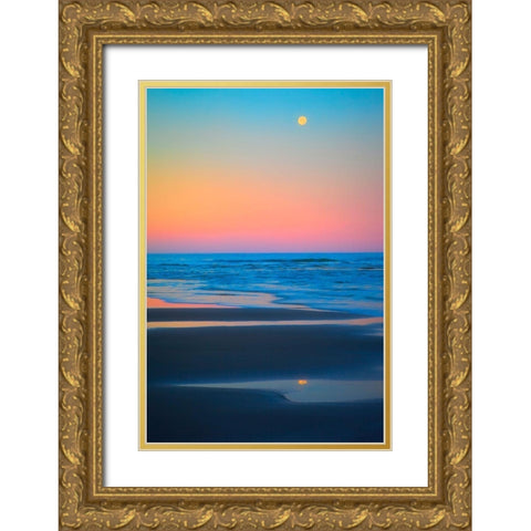 Oregon-Bandon Beach and full moonset Gold Ornate Wood Framed Art Print with Double Matting by Jaynes Gallery