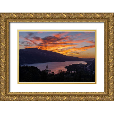 Vivid sunrise clouds over the Columbia River near Rowena-Oregon-USA Gold Ornate Wood Framed Art Print with Double Matting by Haney, Chuck