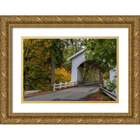 Hannah Covered Bridge spans Thomas Creek in Linn County-Oregon-USA Gold Ornate Wood Framed Art Print with Double Matting by Haney, Chuck