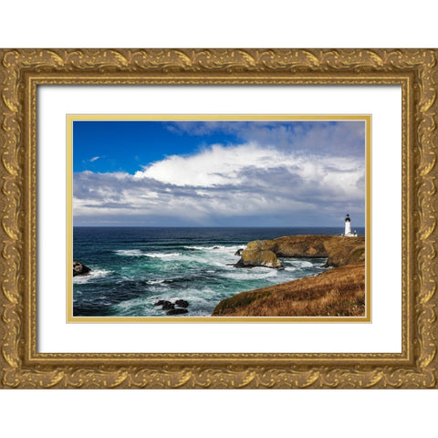 Yaquina Head Lighthouse in Newport-Oregon-USA Gold Ornate Wood Framed Art Print with Double Matting by Haney, Chuck