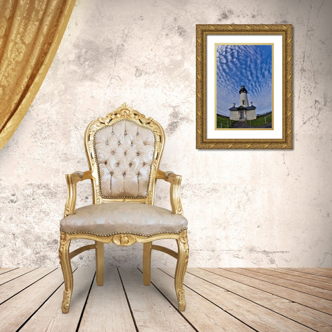 USA- Oregon- Newport. Yaquina Head Lighthouse Gold Ornate Wood Framed Art Print with Double Matting by Gulin, Darrell