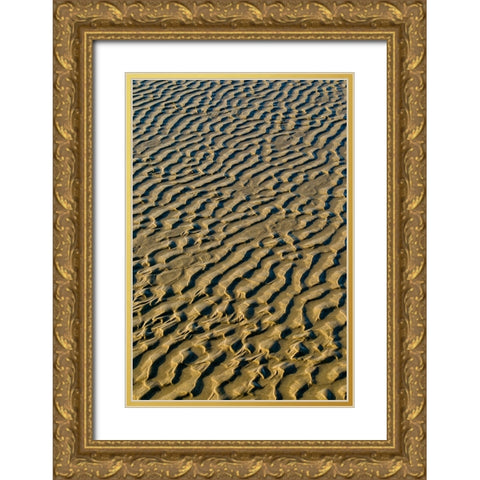 USA- Oregon. Cannon Beach low tide and ripples in the sand. Gold Ornate Wood Framed Art Print with Double Matting by Gulin, Darrell
