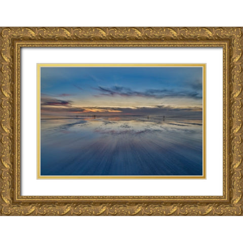 USA- Oregon. Cannon Beach low tide and ripples in the sand. Gold Ornate Wood Framed Art Print with Double Matting by Gulin, Darrell