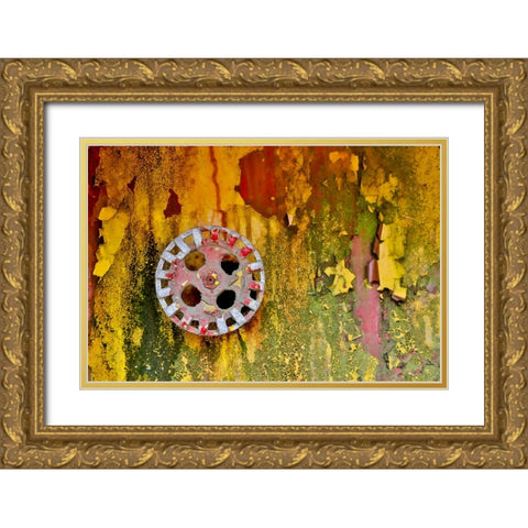 USA- Oregon- Tillamook. Old fire truck with gauges and valves with colorful pealing paint Gold Ornate Wood Framed Art Print with Double Matting by Gulin, Darrell