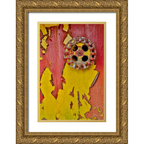 USA- Oregon- Tillamook. Old fire truck with gauges and valves with colorful pealing paint Gold Ornate Wood Framed Art Print with Double Matting by Gulin, Darrell