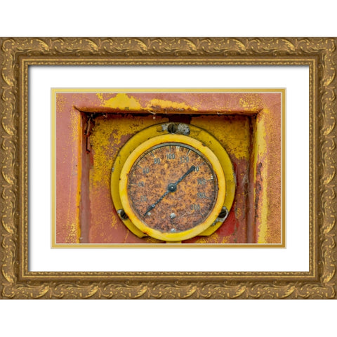 USA- Oregon- Tillamook. Old fire truck with gauges and valves with colorful pealing paint Gold Ornate Wood Framed Art Print with Double Matting by Gulin, Darrell