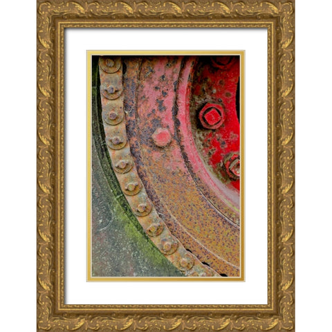 USA- Oregon- Tillamook. Close-up of old and rusted painted truck wheels Gold Ornate Wood Framed Art Print with Double Matting by Gulin, Darrell