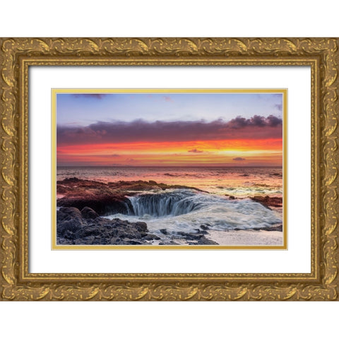 Usa-Oregon-Yachats Thors Well-Waves Crashing into Thors Well Gold Ornate Wood Framed Art Print with Double Matting by Looney, Hollice