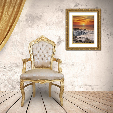 Usa-Oregon-Yachats Thors Well-Waves Crashing into Thors Well Gold Ornate Wood Framed Art Print with Double Matting by Looney, Hollice