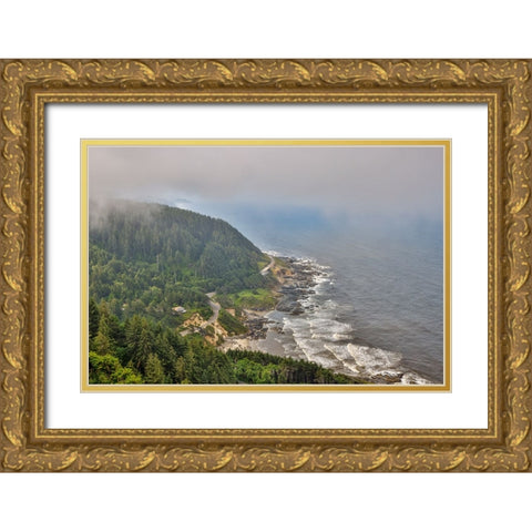 Usa-Oregon-Yachats Cape Perpetua Gold Ornate Wood Framed Art Print with Double Matting by Looney, Hollice