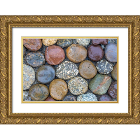 Usa-Oregon-Bandon Bandon Beach-Closeup of Rocks Gathered on the Beach Gold Ornate Wood Framed Art Print with Double Matting by Looney, Hollice