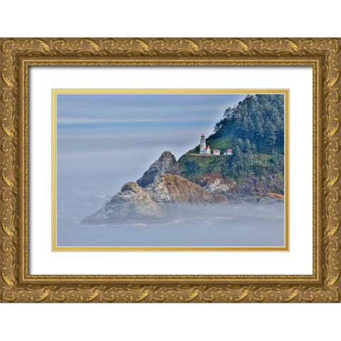 Usa-Oregon-Florence Heceta Head Lighthouse Gold Ornate Wood Framed Art Print with Double Matting by Looney, Hollice