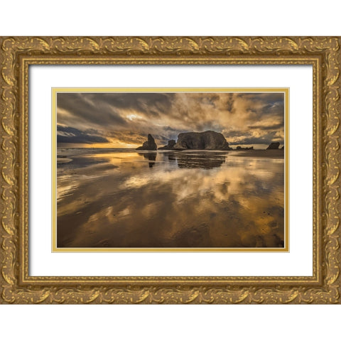 Bandon Beach-Oregon Gold Ornate Wood Framed Art Print with Double Matting by Ford, John