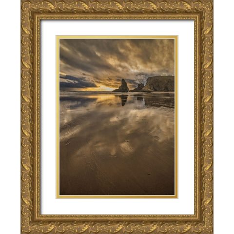 Bandon Beach-Oregon Gold Ornate Wood Framed Art Print with Double Matting by Ford, John